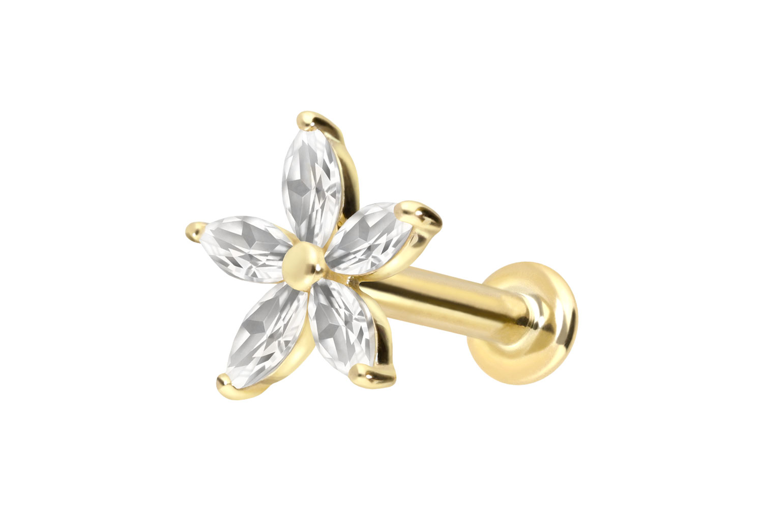 14 Karat Gold Labret Piercing mit Innengewinde MOISSANIT-BLUME